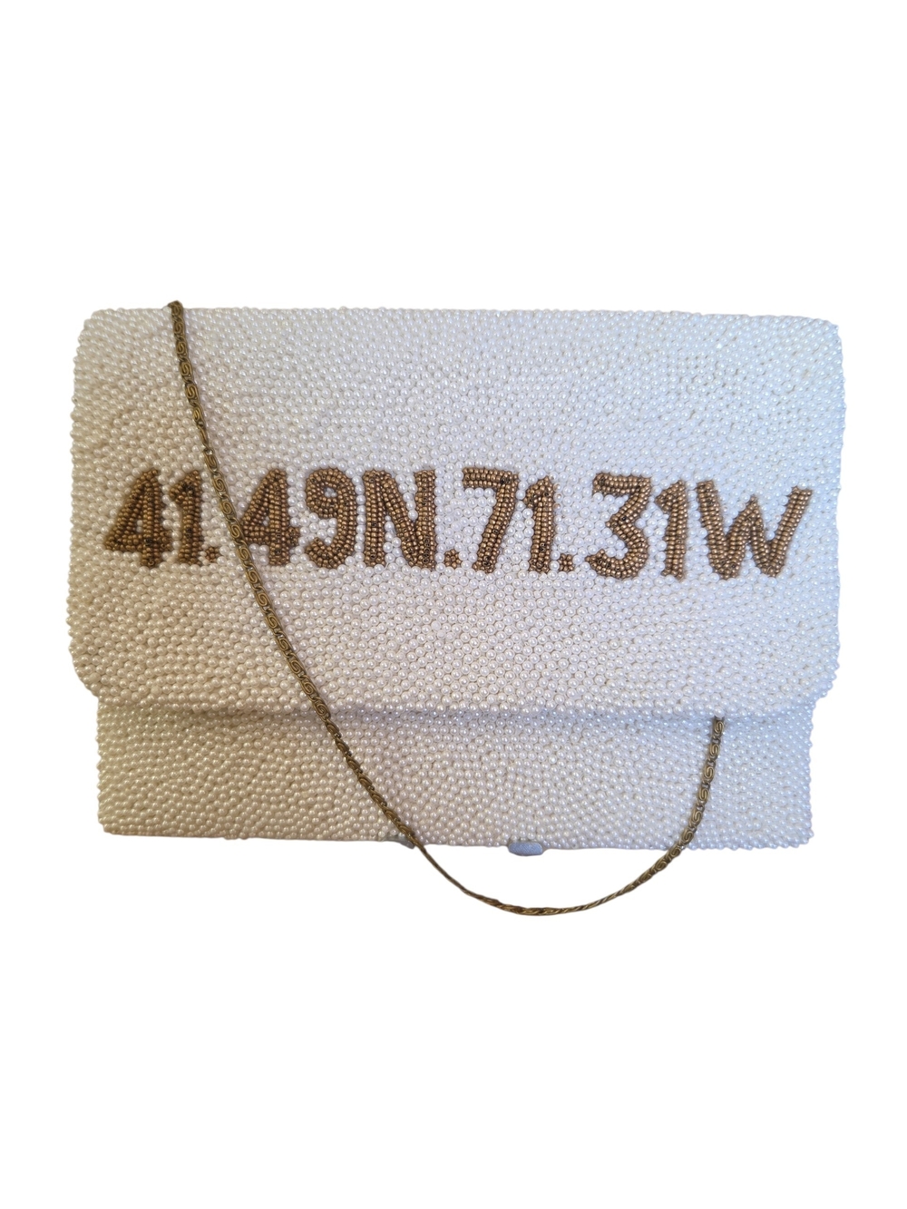 Moyna Ivory Beaded Clutch with Gold Coordinate Detailing